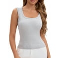 thumbnail image 1 of INSPIRE CHIC Women's U-Neck Tank with Built-In Bras Ribbed Wide Straps Undershirt M Light Grey, 1 of 5