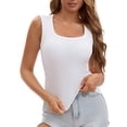 thumbnail image 1 of INSPIRE CHIC Women's Tank Top U-Neck Built-In Bras Ribbed Wide Straps Sleeveless Undershirt M White, 1 of 5