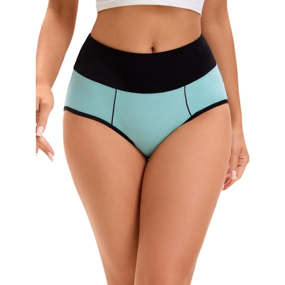 INSPIRE CHIC Women's Underwear High Waist Tummy Control Color-Block Brief L Green