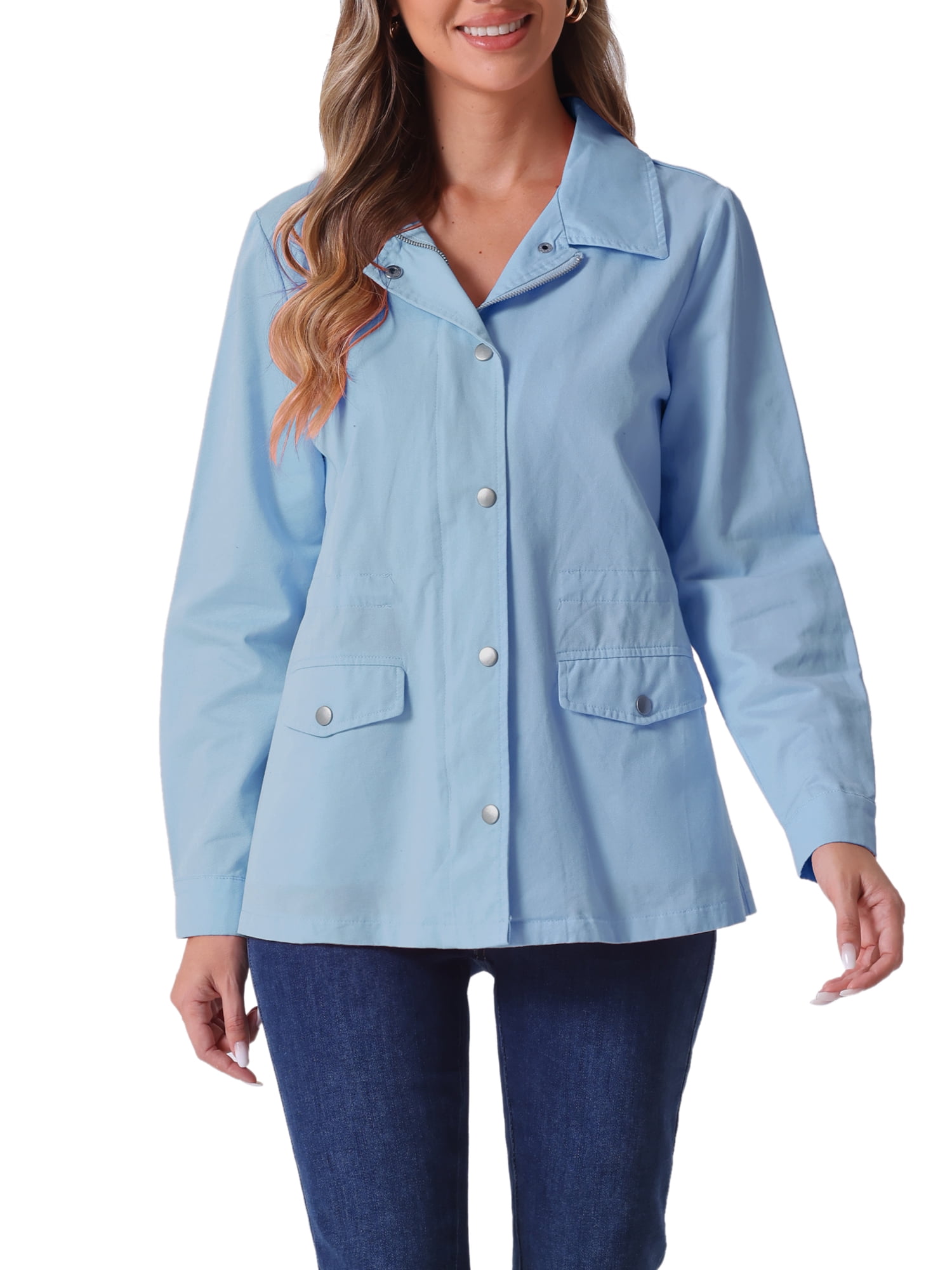 INSPIRE CHIC Women's Utility Jackets Drawstring Waist Flap Pocket Zip ...