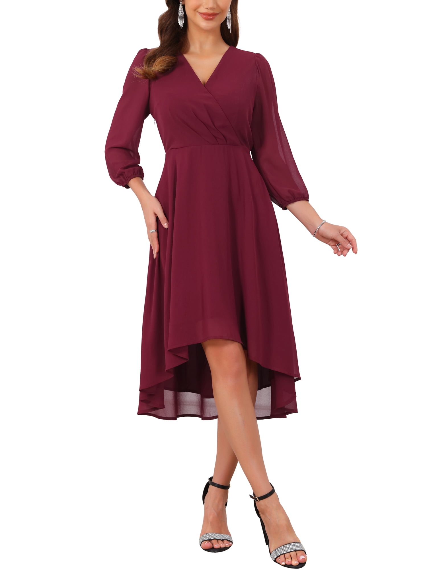 burgundy chiffon midi dress Inspire Chic Women's Halloween V Neck 3/4 Sleeves High Low M Burgundy, Size: Medium, Blue Step into effortless elegance plus size wedding guest dress Casual Chic Outfit Idea Size:CHILD-2T