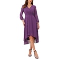 thumbnail image 1 of INSPIRE CHIC Women's V Neck 3/4 Sleeves High Low Chiffon Midi Dress XL Purple, 1 of 6
