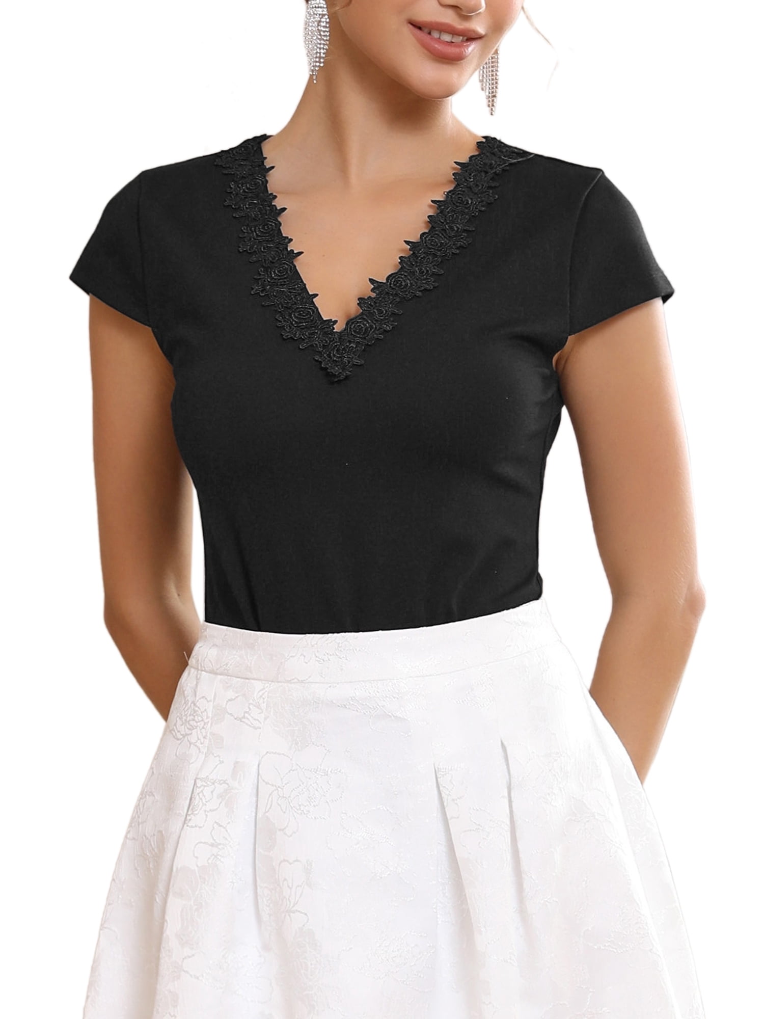 INSPIRE CHIC Women's V Neck Bodysuit 2025 Lace Trim Going Out Short ...