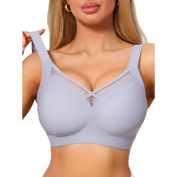 INSPIRE CHIC Women's V-Neck Mesh Full Coverage Wireless Soft Cup Wide Adjustable Straps Minimizer Bras 3XL Blue
