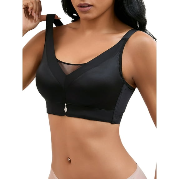 INSPIRE CHIC Women's V-Neck Mesh Minimizers Bras Wirefree Adjustable Straps U Back Lingerie S Black