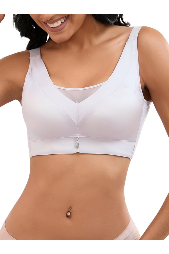 Women's V-Neck Mesh Minimizers Bras Wirefree Adjustable Straps U Back Lingerie XXL Purple