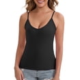 thumbnail image 1 of INSPIRE CHIC Women's V Neck Non-Adjustable Spaghetti Straps Camisole Lightweight Unpadded Loose Fit Solid Basic Tank Top S Black, 1 of 6
