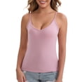 thumbnail image 1 of INSPIRE CHIC Women's V Neck Non-Adjustable Spaghetti Straps Camisole Lightweight Unpadded Loose Fit Solid Basic Tank Top XL Pink, 1 of 6
