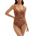 thumbnail image 1 of INSPIRE CHIC Women's V-Neck Shapewear Jumpsuit Tummy Control Sleeveless Floral Lace Leotard Bodysuit M Coffee, 1 of 5