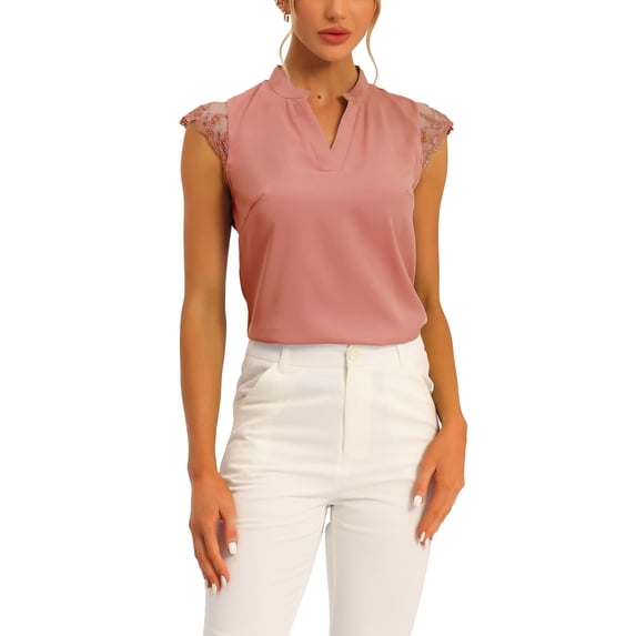 INSPIRE CHIC Women's V Neck Sleeveless Basic Work Blouse Top M Salmon Pink