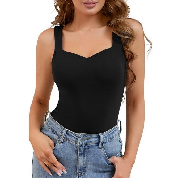 INSPIRE CHIC Women's V Neck Thermal Tank Tops with Built in Bra Warm Undershirt Base Layer Vest M Black