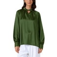 thumbnail image 1 of INSPIRE CHIC Women's V Neck Tops Satin Silk Long Sleeves Elegant Blouse S Green, 1 of 6