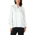 thumbnail image 1 of INSPIRE CHIC Women's V Neck Tops Satin Silk Long Sleeves Elegant Blouse S White, 1 of 6