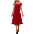 thumbnail image 1 of INSPIRE CHIC Women's Velvet Dress Off the Shoulder Vintage Cocktail Evening A-Line Dresses L Red, 1 of 4