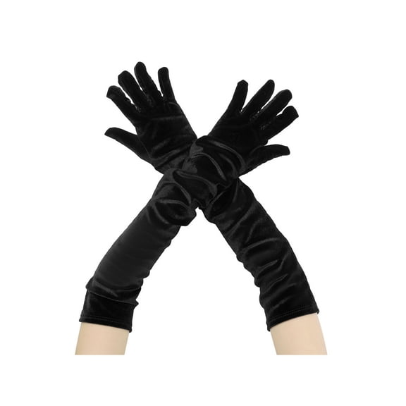 INSPIRE CHIC Women's Velvet Elbow Length Full Finger Evening Glove for Elegant Formal Black