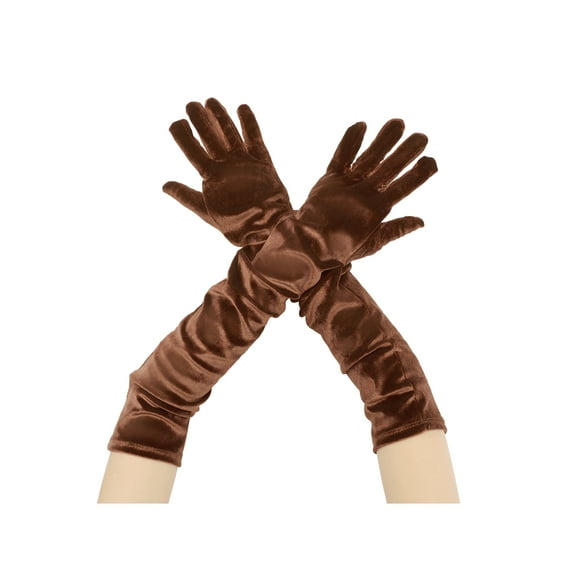INSPIRE CHIC Women's Velvet Elbow Length Full Finger Evening Glove for Elegant Formal Brown