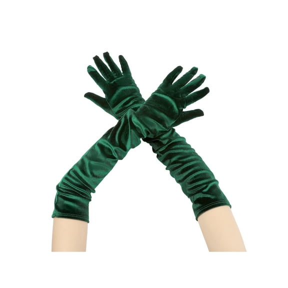 INSPIRE CHIC Women's Velvet Elbow Length Full Finger Evening Glove for Elegant Formal Dark Green