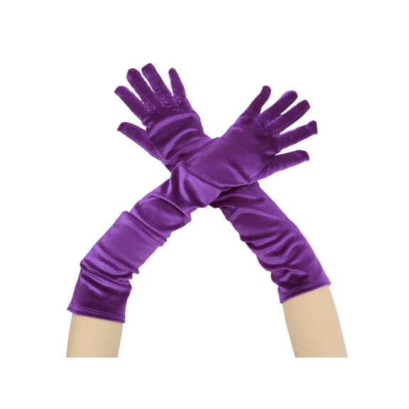INSPIRE CHIC Women's Velvet Elbow Length Full Finger Evening Glove for Elegant Formal Purple