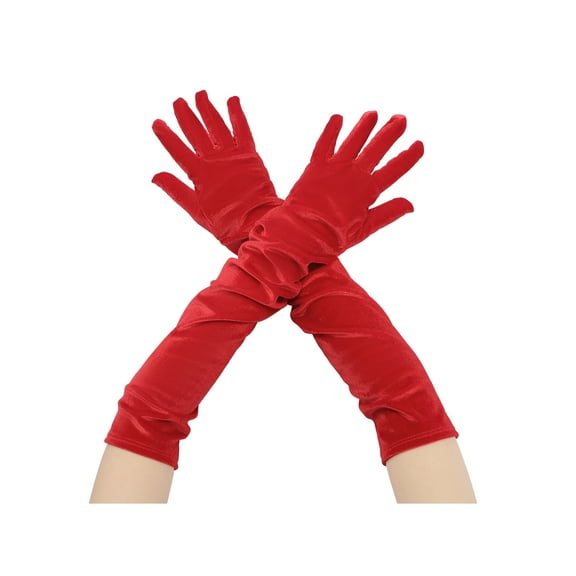 INSPIRE CHIC Women's Velvet Elbow Length Full Finger Evening Glove for Elegant Formal Red
