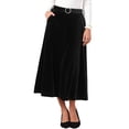 thumbnail image 1 of INSPIRE CHIC Women's Velvet Long Skirt High Waist Elegant Evening Formal Cocktail A-Line Skirts with Belt 2XL Black, 1 of 6