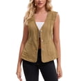 thumbnail image 1 of INSPIRE CHIC Women's Vest Denim V Neck Patch Pockets Button Down Sleeveless Jean Jacket M Light Brown, 1 of 5