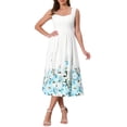 thumbnail image 1 of INSPIRE CHIC Women's Vintage 50s Dress Cocktail Sleeveless Square Neck Midi Floral A-Line Dresses L White Blue, 1 of 6