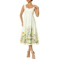 thumbnail image 1 of INSPIRE CHIC Women's Vintage 50s Dress Cocktail Sleeveless Square Neck Midi Floral A-Line Dresses S Beige, 1 of 5
