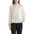 thumbnail image 1 of INSPIRE CHIC Women's Vintage Button Down Shirt Lace Patchwork Long Sleeve Stand Collar Business Casual Work Top XS Beige, 1 of 6