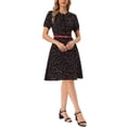 thumbnail image 1 of INSPIRE CHIC Women's Vintage Dress Floral Print Peter Pan Collar Knee Length Casual Dress XL Black Red, 1 of 6