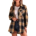 thumbnail image 1 of INSPIRE CHIC Women's Vintage Plaid Flannel Shirt Long Sleeve Button Turn Down Collar Blouses Tops Casual Cardigan M Black Caramel, 1 of 6