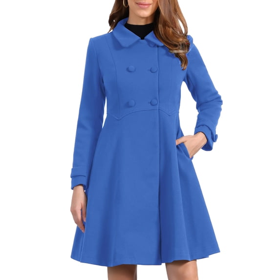 INSPIRE CHIC Women's Vintage Solid A Line Double Breasted Collared Winter Overcoat XS Dusty Blue