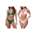 thumbnail image 1 of Women's Waffle Knit Textured Halter Bikini Sets 2 Piece Double Tie Top Triangle Bottom with Seashell Waist Rope Swimwear Suits 2 Sets Small White, Green, 1 of 5