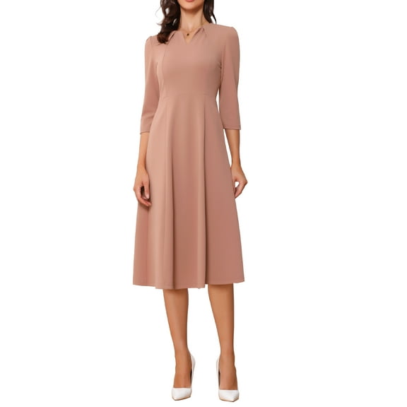 INSPIRE CHIC Women's Work Dress A Line 3/4 Sleeves Elegant Midi Dress XL Rose Tan
