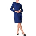 thumbnail image 1 of INSPIRE CHIC Women's Wear to Work Dress Round Neck Bracelet Sleeve Ruffle Front Pencil Dresses S Royal Blue, 1 of 5