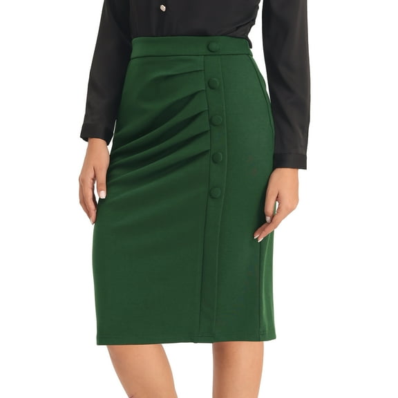 INSPIRE CHIC Women's Wear to Work Pencil Skirt Elastic High Waist Ruched Bodycon Midi Skirts 2XL Dark Green