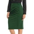 thumbnail image 1 of INSPIRE CHIC Women's Wear to Work Pencil Skirt Elastic High Waist Ruched Bodycon Midi Skirts L Dark Green, 1 of 6