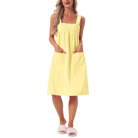 INSPIRE CHIC Women's Halloween Wearable Bath Towel Wrap Soft Absorbent Spa Robe with Anti-Slip Wide Straps & Pockets for Shower, Gym & Pool 2XL Lemon Yellow