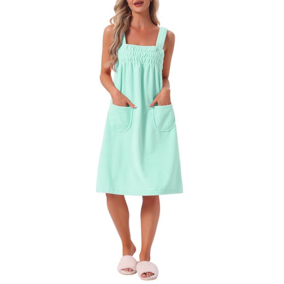 INSPIRE CHIC Women's Halloween Wearable Bath Towel Wrap Soft Absorbent Spa Robe with Anti-Slip Wide Straps & Pockets for Shower, Gym & Pool XL Light Green