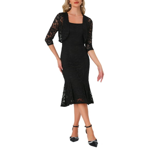 INSPIRE CHIC Women's Wedding Guest Dress Evening Outfits 2 Pieces Sleeveless Dresses with Shrug S Black