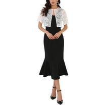 INSPIRE CHIC Women's Wedding Guest Party 2 Piece Outfits Lace Cardigan and Spaghetti Strap Maxi Dresses XL Black