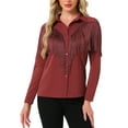thumbnail image 1 of INSPIRE CHIC Women's Fringe Shirts Long Sleeve Button Down Chic Western Cowgirl Tops XS Dark Red, 1 of 7