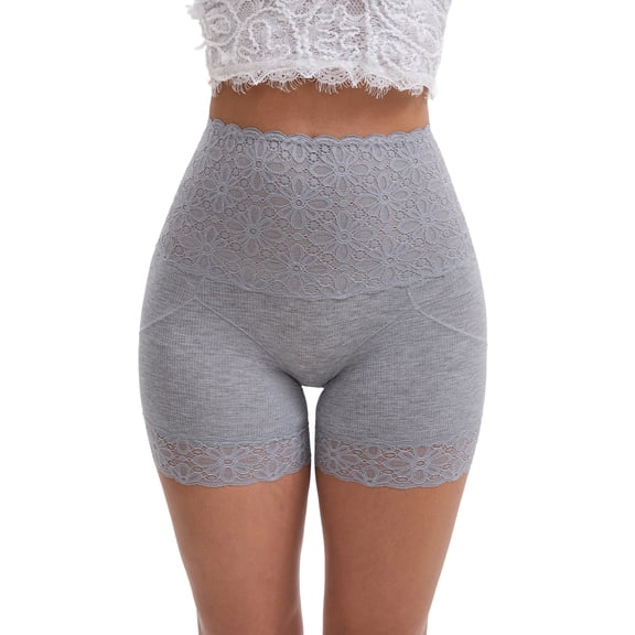 INSPIRE CHIC Women's Wide Lace Trim High-Waisted Shaping Panties Tummy Control Butt-Lifting Breathable Shapewear L Gray