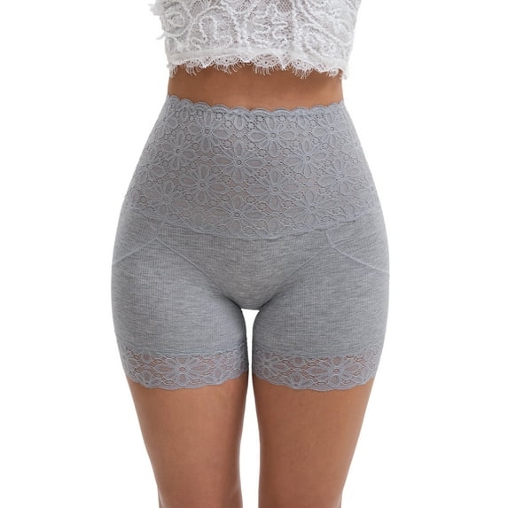 INSPIRE CHIC Women's Wide Lace Trim High-Waisted Shaping Panties Tummy Control Butt-Lifting Breathable Shapewear XL Gray