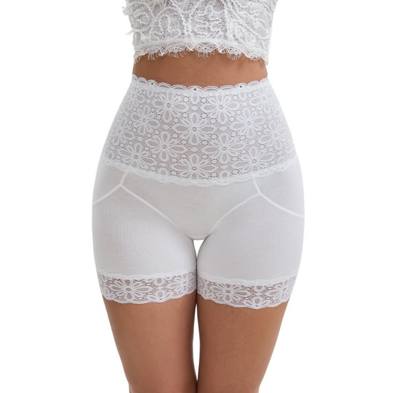INSPIRE CHIC Women's Wide Lace Trim High-Waisted Shaping Panties Tummy Control Butt-Lifting Breathable Shapewear XXL White