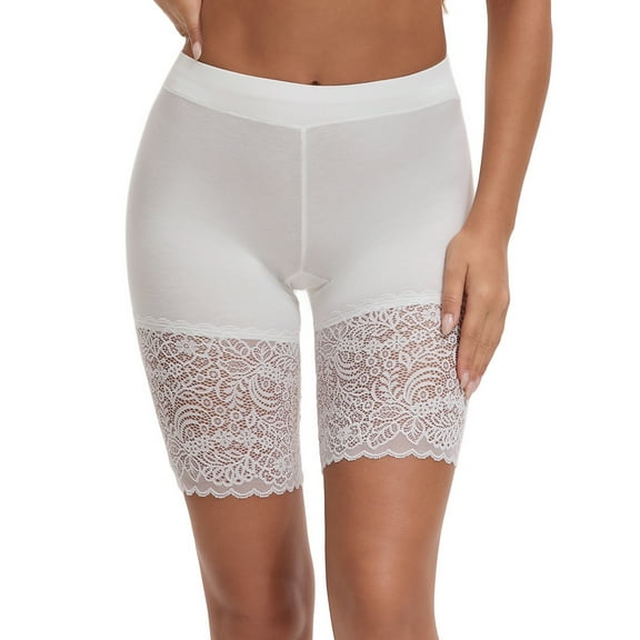 INSPIRE CHIC Women's Wide Lace Trim Slip Shorts Lightweight Comfort Thigh Slimmers, Available in Plus Size White M