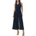 thumbnail image 1 of INSPIRE CHIC Women's Wide Leg Jumpsuits Chiffon V Neck Cocktail Sleeveless Jumpsuit 2XL Dark Blue, 1 of 6