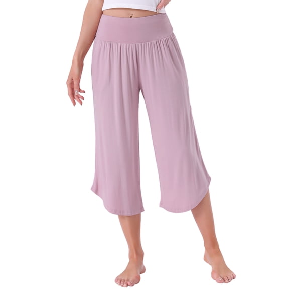 INSPIRE CHIC Women's Wide Leg Lounge Yoga Pants with Pockets Casual Cropped Capri Workout Sweatpants XS Pink