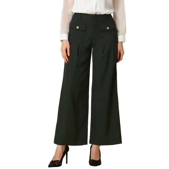 INSPIRE CHIC Women's Wide Leg Pants Long Trousers with Flap Pockets S Black
