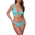 thumbnail image 1 of INSPIRE CHIC Women's Wide Strap O Ring Cut Out V Neck Bikini Sets, 2 Pieces Tie Back Top Triangle Bottom Swimwear Suits Large Lake Blue, 1 of 5