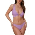 thumbnail image 1 of INSPIRE CHIC Women's Wide Strap O Ring Cut Out V Neck Bikini Sets, 2 Pieces Tie Back Top Triangle Bottom Swimwear Suits X-Small Purple, 1 of 5